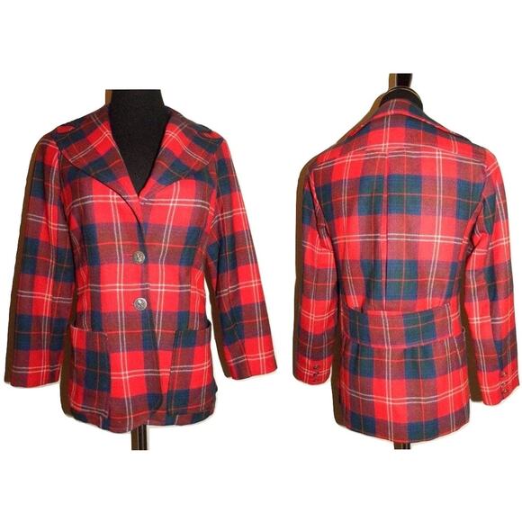 70s RED Plaid Blazer | Tartan Jacket Wide Notched Collar MOD Punk - Picture 2 of 10
